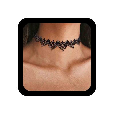 Allereyae Vintage Hollow Lace Choker Black Lace Flower Necklace Gothic Necklace 90s Victorian Tattoo Necklace Jewelry for Women (Style 2)