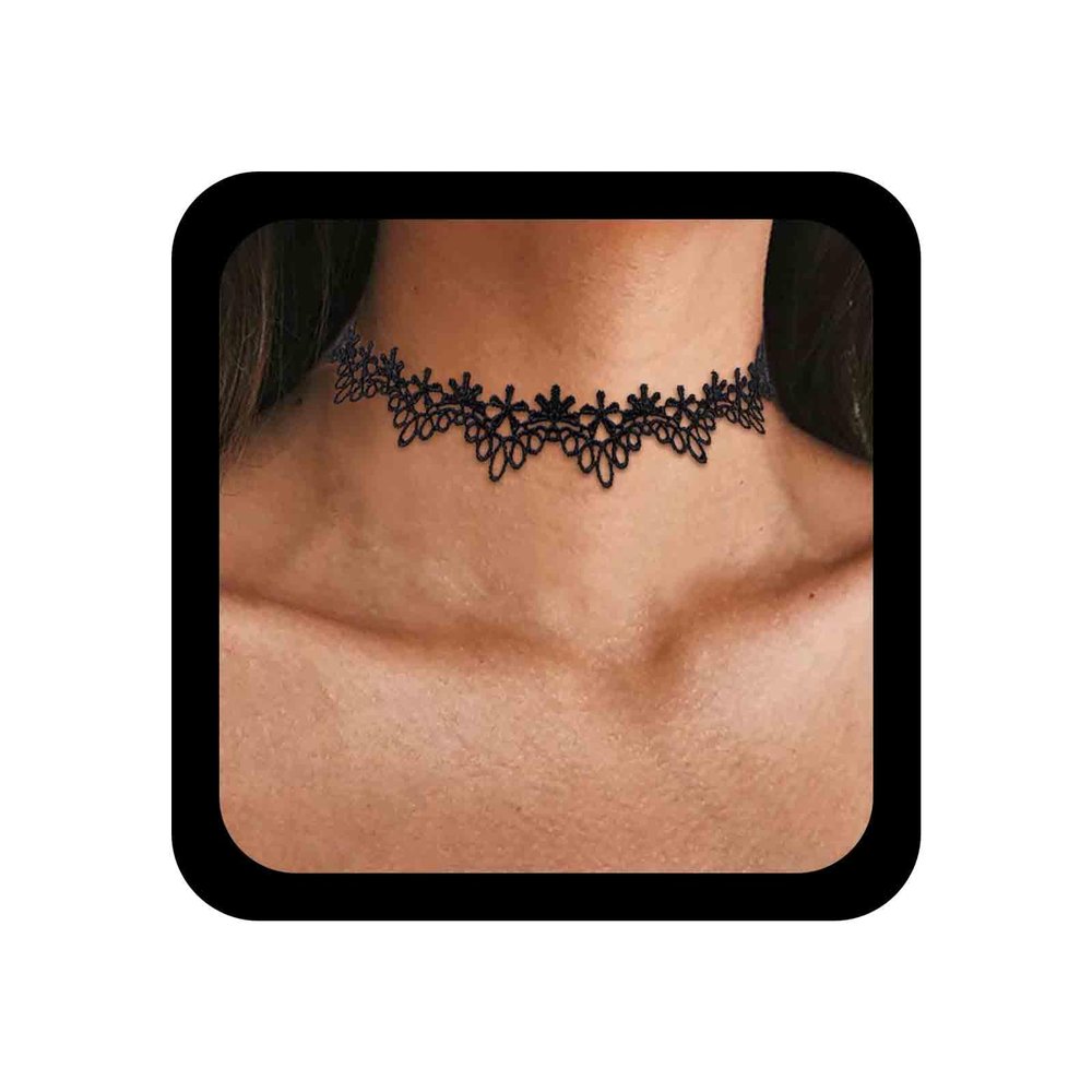 Allereyae Vintage Hollow Lace Choker Black Lace Flower Necklace Gothic Necklace 90s Victorian Tattoo Necklace Jewelry for Women (Style 2)