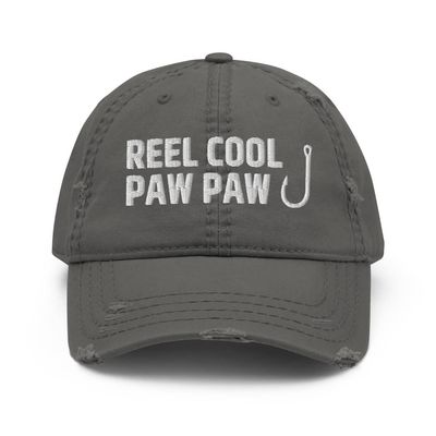 Reel Cool Paw Paw Distressed Hat - Gifts for Fisherman, Fishing Gifts for Men, Best Gifts for Fisherman V2 Charcoal Grey
