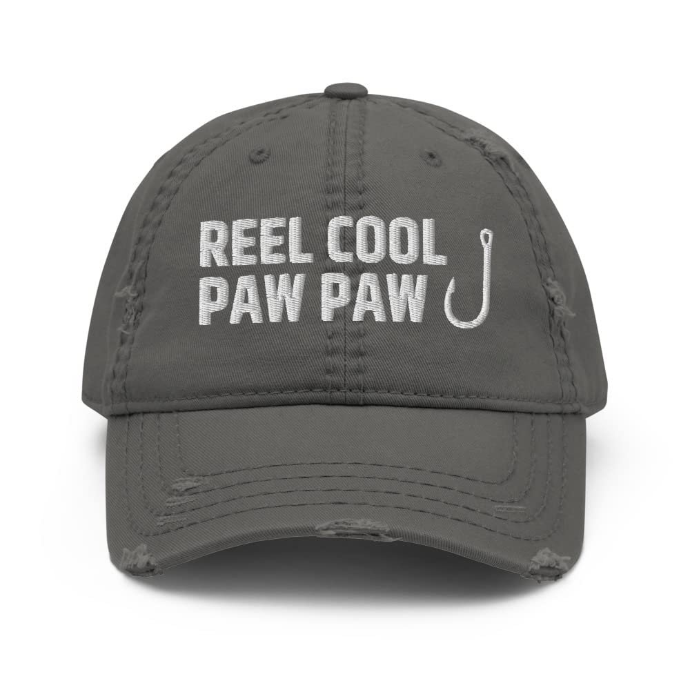 Reel Cool Paw Paw Distressed Hat - Gifts for Fisherman, Fishing Gifts for Men, Best Gifts for Fisherman V2 Charcoal Grey