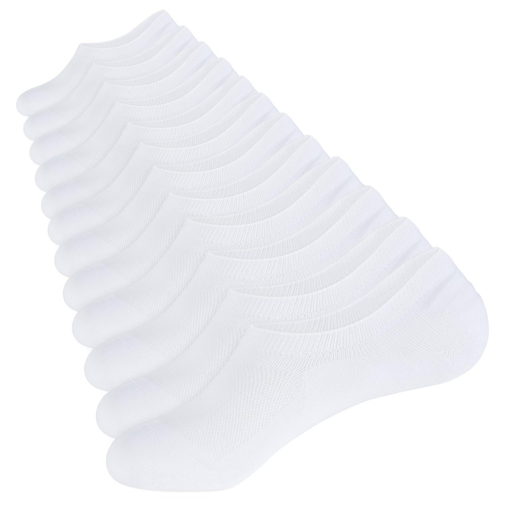 CLOSEMATE Mens No Show Socks Cotton Thin High Elasticity Low Cut Ankle Socks with Non Slip Grips 6 Pairs (6White, Size XL)