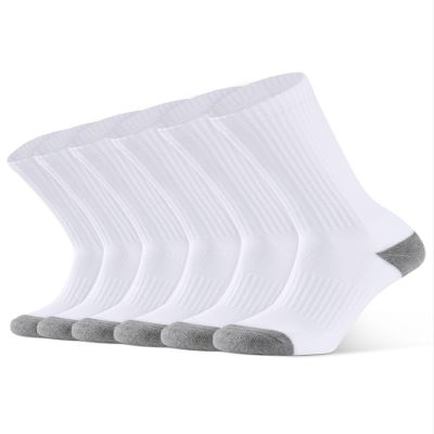 CLOSEMATE Mens Athletic Cushioned Crew Socks 6 Pairs Cotton Breathable for Work Training Sports(6White, Size XL)