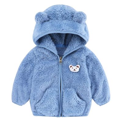 Newborn Infant Baby Girls Boys Jacket Bear Ears Hooded Outerwear Zipper Warm Fleece Winter Coat Toddler Coat (Blue, 0-6 Months)