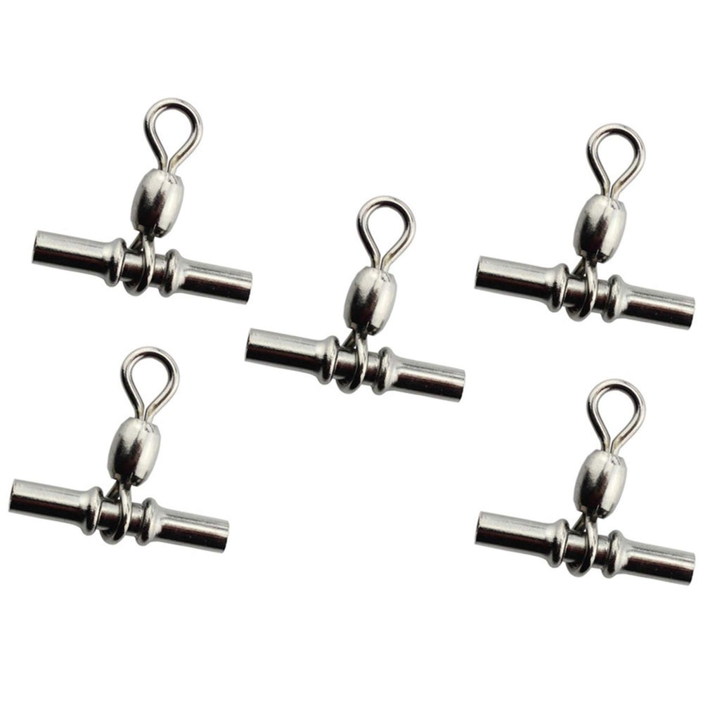 10Pcs Crimp Fishing Sleeve Swivel 3 Way Triple Fishing Swivels T Shape Fishing Swivel Tackle Connector (1/0)
