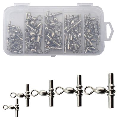 30Pcs Crimp Fishing Sleeve Swivel 3 Way Triple Fishing Swivels T Shape Fishing Swivel Tackle Connector (2#)