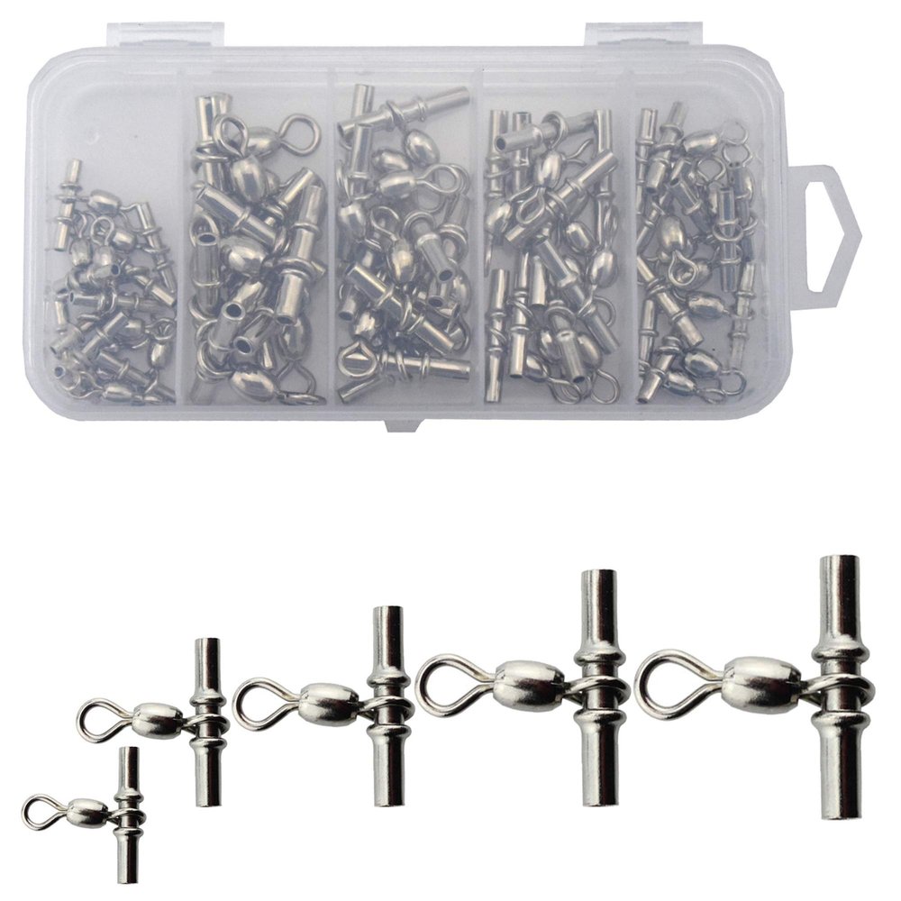 30Pcs Crimp Fishing Sleeve Swivel 3 Way Triple Fishing Swivels T Shape Fishing Swivel Tackle Connector (2#)