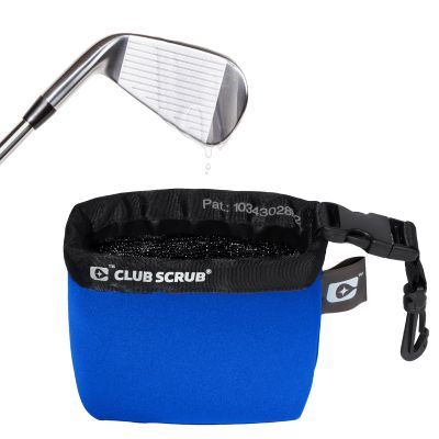 Club Scrub Golf Club and Golf Ball Cleaning Bag, Waterproof Clean Face Technology Liner, Perfectly Dry Neoprene Exterior, Detachable Clip, Machine Washable, Cleans Club Grooves, Blue