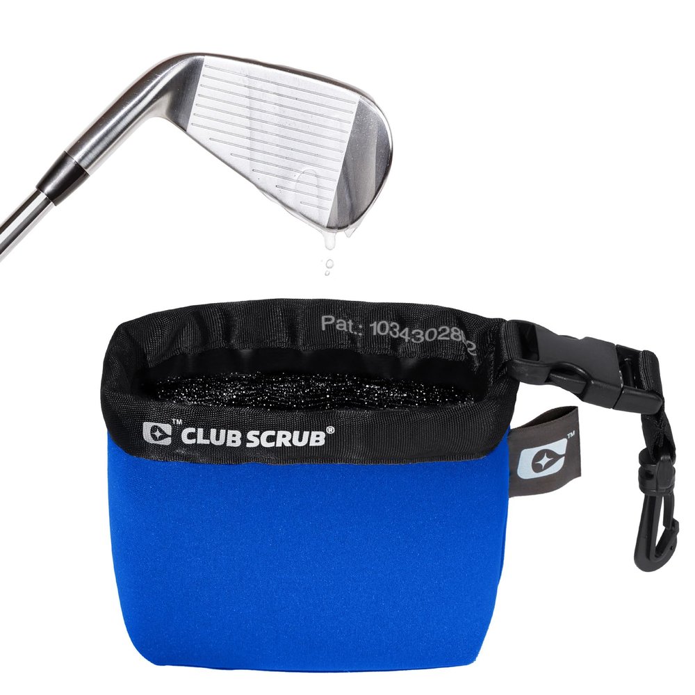 Club Scrub Golf Club and Golf Ball Cleaning Bag, Waterproof Clean Face Technology Liner, Perfectly Dry Neoprene Exterior, Detachable Clip, Machine Washable, Cleans Club Grooves, Blue