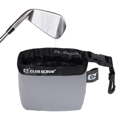 Club Scrub Golf Club and Golf Ball Cleaning Bag, Waterproof Clean Face Technology Liner, Perfectly Dry Neoprene Exterior, Detachable Clip, Machine Washable, Cleans Club Grooves, Gray