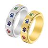 ANIEJUFI Stainless Steel Spinner Anxiety Ring Puppy Dog Paw Cat Footprints Rainbow Fidget Rings for Men Women Silver Size 10 view 2