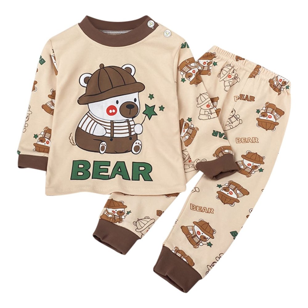 Ikevan Toddler Outfits Girls Boys Toddler Soft Bodysuit Toddler Cartoon Prints Long Sleeve Kid Clothes (Brown, 6-12 Months)