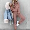 Women Fashion Casual Solid Shirt Hooded Blouse Pocket Plush Pant Suits for Women Dressy Wedding Guest with Elastic Waist view 3