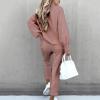 Women Fashion Casual Solid Shirt Hooded Blouse Pocket Plush Pant Suits for Women Dressy Wedding Guest with Elastic Waist view 4