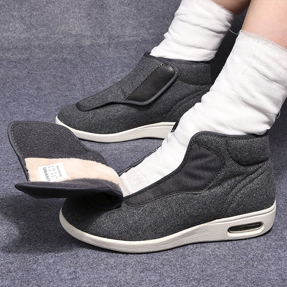 DHIJUPNG Lightweight Adjustable Edema Sneakers,Warm Wool Boots Casual Orthopedics Wide Feet Swollen Shoes Thumb Soft Comfort Adjust Diabetic Recovery Walking ShoesMen 7/Women 8