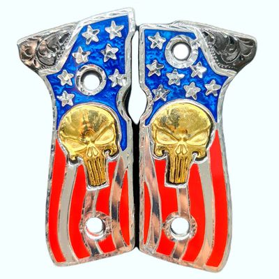 Grips for Beretta Gun Punisher USA Model with 24K Gold Plated, .925 Silver,Black Nickel Plated and Blue, Red Resin Includes Screws