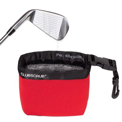 Club Scrub Golf Club and Golf Ball Cleaning Bag, Waterproof Clean Face Technology Liner, Perfectly Dry Neoprene Exterior, Detachable Clip, Machine Washable, Cleans Club Grooves, Red