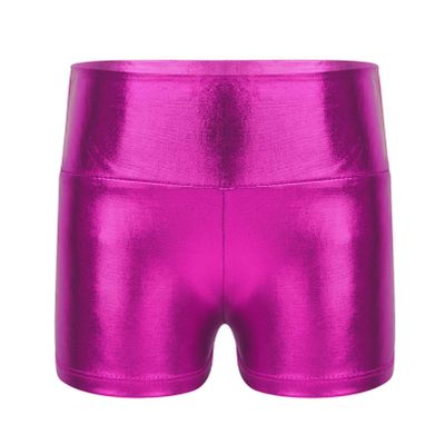 Sywiyi Kids Girls Shiny Metallic Gymnastics Sports Dance Short High Waist Stretch Booty Shorts Activewear Rose 10 Years