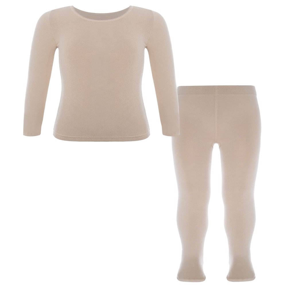 Hansber Kids Girls Boys Thermal Underwear Long Johns Set Athletic Base Layer Tops and Bottoms Ballet Dance Undergarment Footed-n 3-4