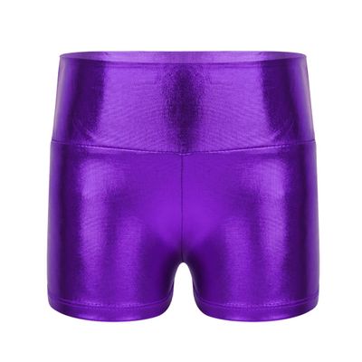 Sywiyi Kids Girls Shiny Metallic Gymnastics Sports Dance Short High Waist Stretch Booty Shorts Activewear Purple 6 Years