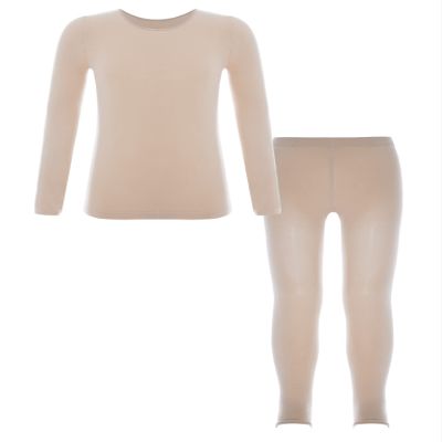 Hansber Kids Girls Boys Thermal Underwear Long Johns Set Athletic Base Layer Tops and Bottoms Ballet Dance Undergarment Stirrup-Nude 7-10