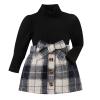 Toddler Girls Long Sleeve Ribbed Knitted Turtleneck T Shirt Tops Plaid Prints Bow Tie Skirt Unisex (Black, 6-12 Months) view 1