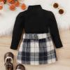 Toddler Girls Long Sleeve Ribbed Knitted Turtleneck T Shirt Tops Plaid Prints Bow Tie Skirt Unisex (Black, 6-12 Months) view 4