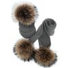 homeemoh Hat and Scarf Set for Adults and Kids, Winter Knitted Beanie Hat and Long Scarf Set with Faux Fur Pom Poms,Gray 01,Child Size view 1