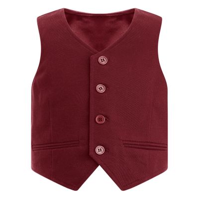 renvena Boys Satin Formal Suit Vest Gentleman Wedding Prom Party Single Breasted Dress Waistcoat Burgundy 12 Years