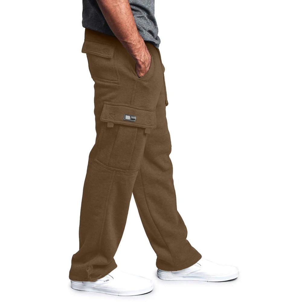 Mens Heavyweight Cargo Fleece Sweatpants Stretch Elastic Waist Jogger Sport Pants Drawstring Sports Trousers for Men