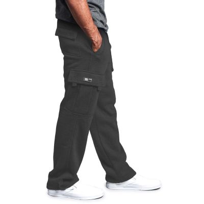 Men's Heavyweight Fleece Cargo Sweatpants Elastic Waist Drawstring Straight Leg Trousers Baggy Jogger Pants with Pockets