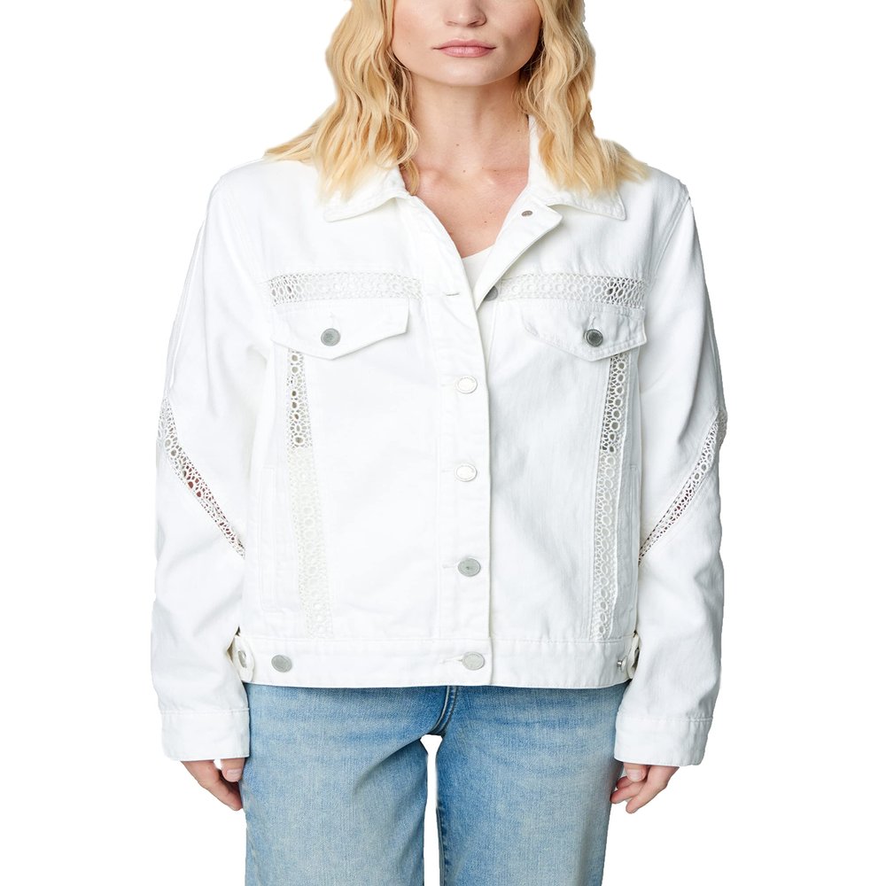 [BLANKNYC] Womens Luxury Clothing Oversized Denim Jacket with Chrochet Trim Inserts, Comfortable & Stylish, Infinite Road, Medium