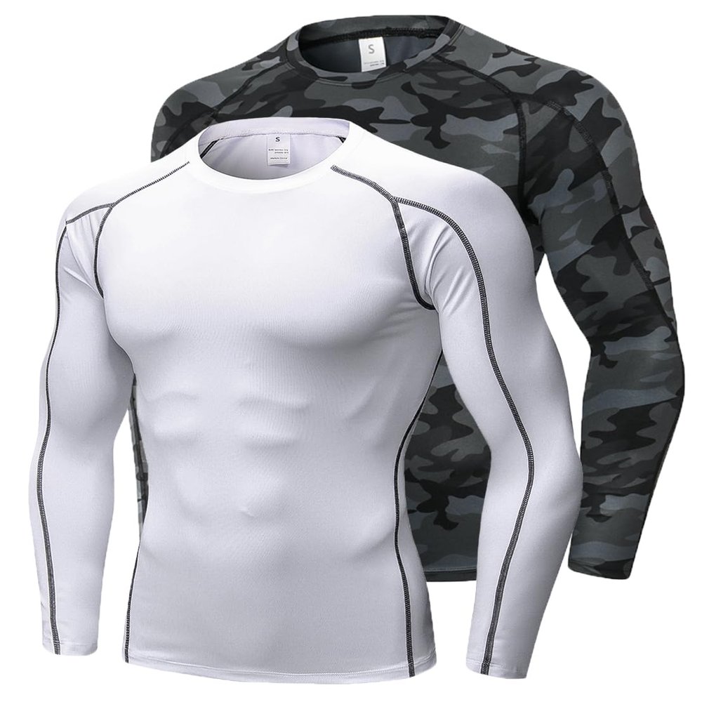 Men's Compression Shirts Long Sleeve, Base-Layer Quick Dry Workout T Shirts Sports Running Tops for Gym