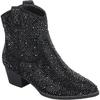 Forever Girls Rhinestone Cowboy Boots Kids Low Heel Dress Booties River-01K Black 3 view 1
