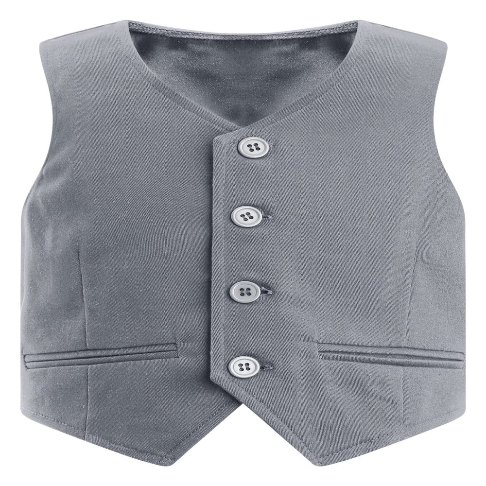 Duoremi Kids Boys Gentlemen Solid Color Vest V Neck Formal Waistcoat for Wedding Birthday Party Gray 16 Years