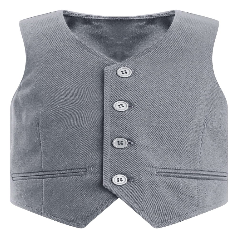 YiZYiF Boy's 4 Button Formal Suit Vest Formal Dress Waistcoat Gentleman Wedding Birthday Party Suits Gray 12 Years