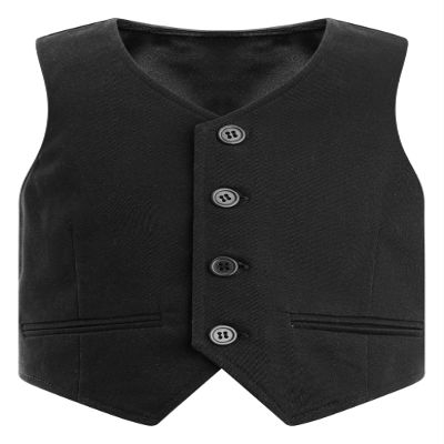 Duoremi Kids Boys Gentlemen Solid Color Vest V Neck Formal Waistcoat for Wedding Birthday Party Black 4 Years