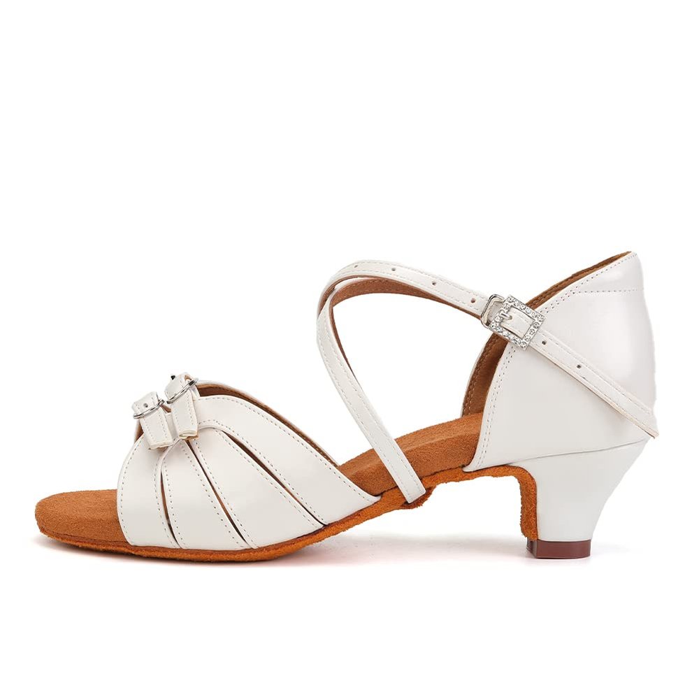 TINRYMX Girls&Women Latin Dance Shoes Silk Ballroom Salsa Tango Professional Performance Practice Dance Shoes, EMD28-DMXGG-DB-White-4,US 11