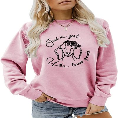Just a Girl Who Loves Goats Sweatshirt Cute Flower Goat Sweatshirt Women Crewneck Pullover Tops Goat Lover Shirt Gift Pink