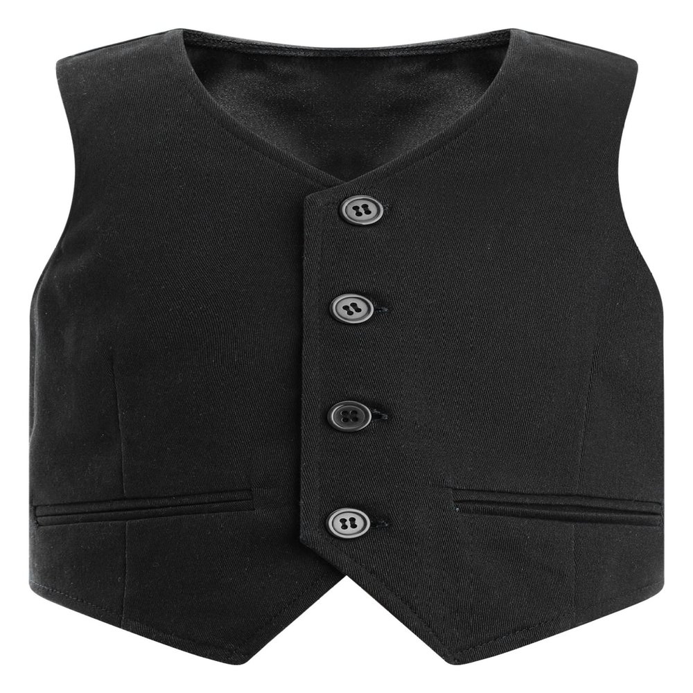 Duoremi Kids Boys Gentlemen Solid Color Vest V Neck Formal Waistcoat for Wedding Birthday Party Black 5 Years