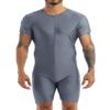 Sywiyi Mens Wrestling Singlet Jumpsuit Short Sleeve Zipper Front Gymnastics Leotard One Piece Bodysuit Dark Grey Small view 2