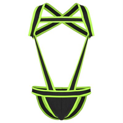 Freebily Men's Leotard Stretch Jumpsuits Bulge Pouch Jockstrap One-Piece Wrestling Singlet Bodysuit Green X-Large