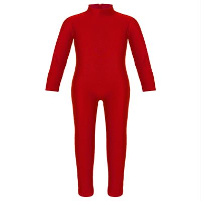 JEATHA Kids Girls Classic Long Sleeves Full Body Gymnastics Exercise Unitard Sports Leotard Bodysuit Costumes Red 4-5