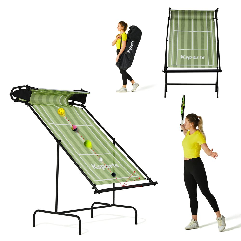 Ksports Tennis Rebounder Net Multi Racket Sports Trainer for Tennis, Pickleball, Padel, Squash & Racquetball Quick Assembly, Portable with Carry Bag (Green, Regular)