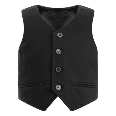 Loloda Kids Boys Adjustable Waistband Button Down Formal Dress Vest Wedding Party Gentleman Waistcoat Black 12 Years