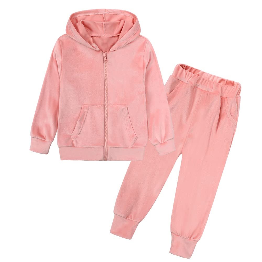 MYGBCPJS Boys Girls 2 Pcs Velour Zipper Tracksuit Sweatsuit Kids Long Sleeve Pullover Hoodie + Elastic Waist Sweatpants Set