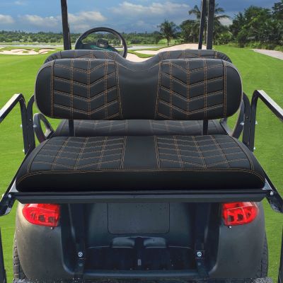 iLSKW Golf Cart Seat Cover PVC Thinck Leathur Rear Seat with Arrow Shape, No Stapler Required for Golf Cart Clubcar Ezgo Yamaha Seat Cover with Brown Stitching