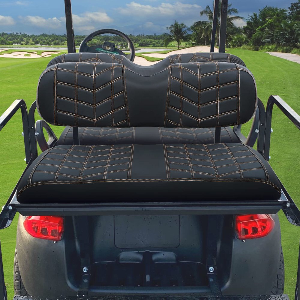 iLSKW Golf Cart Seat Cover PVC Thinck Leathur Rear Seat with Arrow Shape, No Stapler Required for Golf Cart Clubcar Ezgo Yamaha Seat Cover with Brown Stitching