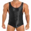 LiiYii Men's High Elastic Fitness Shiny Oil Glossy Silky Bodysuit Slim Sleeveless Jumpsuits Romper Black X-Large view 3