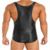 LiiYii Men's High Elastic Fitness Shiny Oil Glossy Silky Bodysuit Slim Sleeveless Jumpsuits Romper Black X-Large view 4
