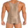 QinCiao Men's Solid Color Sleeveless Tank Sports Gym Workout Oil Leotard Wrestling Singlet Bodysuit Coffee Medium view 2